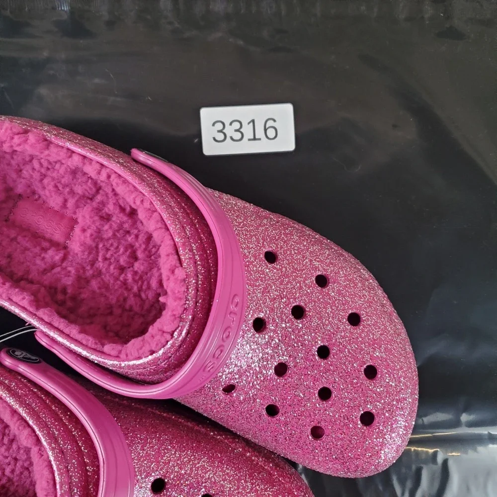 Crocs Classic Lined‎ Glitter Kids Clogs Sz 6 Fuchsia Fun Slingback Sandals